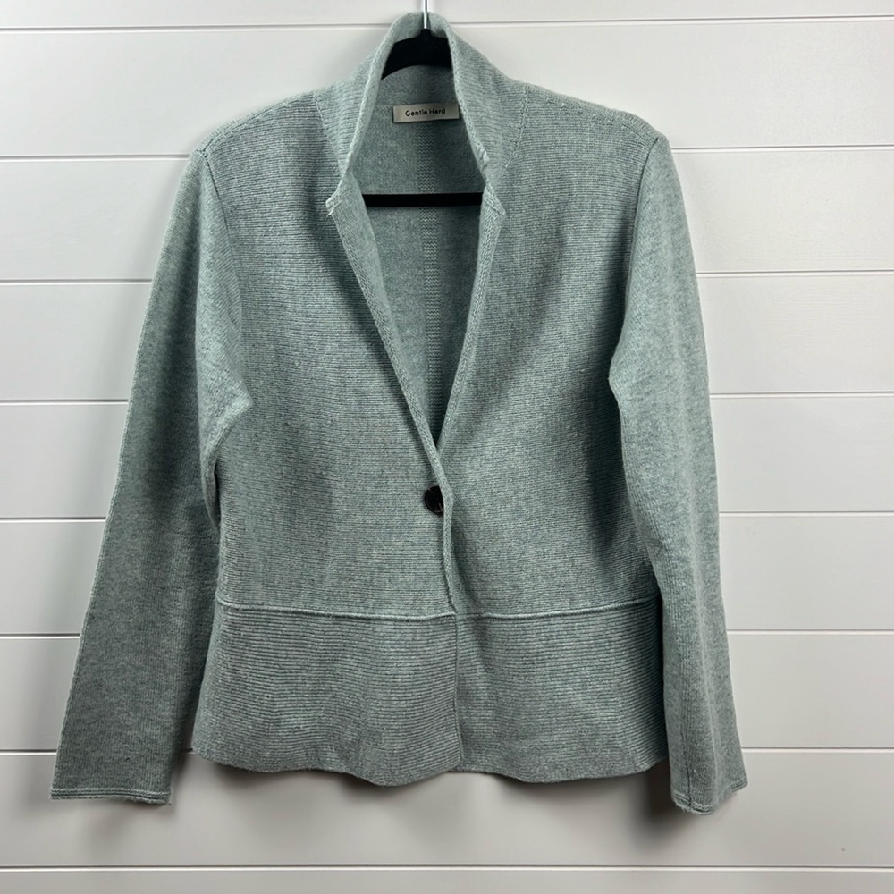 Gentle Herd one button cardigan light blue large wool/cashmere grandma core